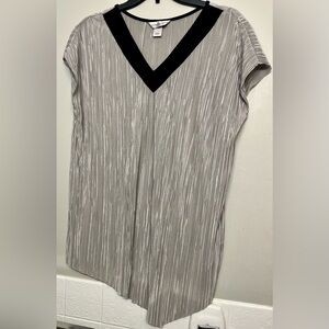 Christopher & Banks Silver Metallic Pleated V-Neck Blouse - Size Large